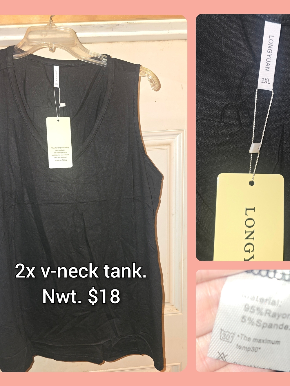 Longyuan Black V-Neck Tank Top - 2X